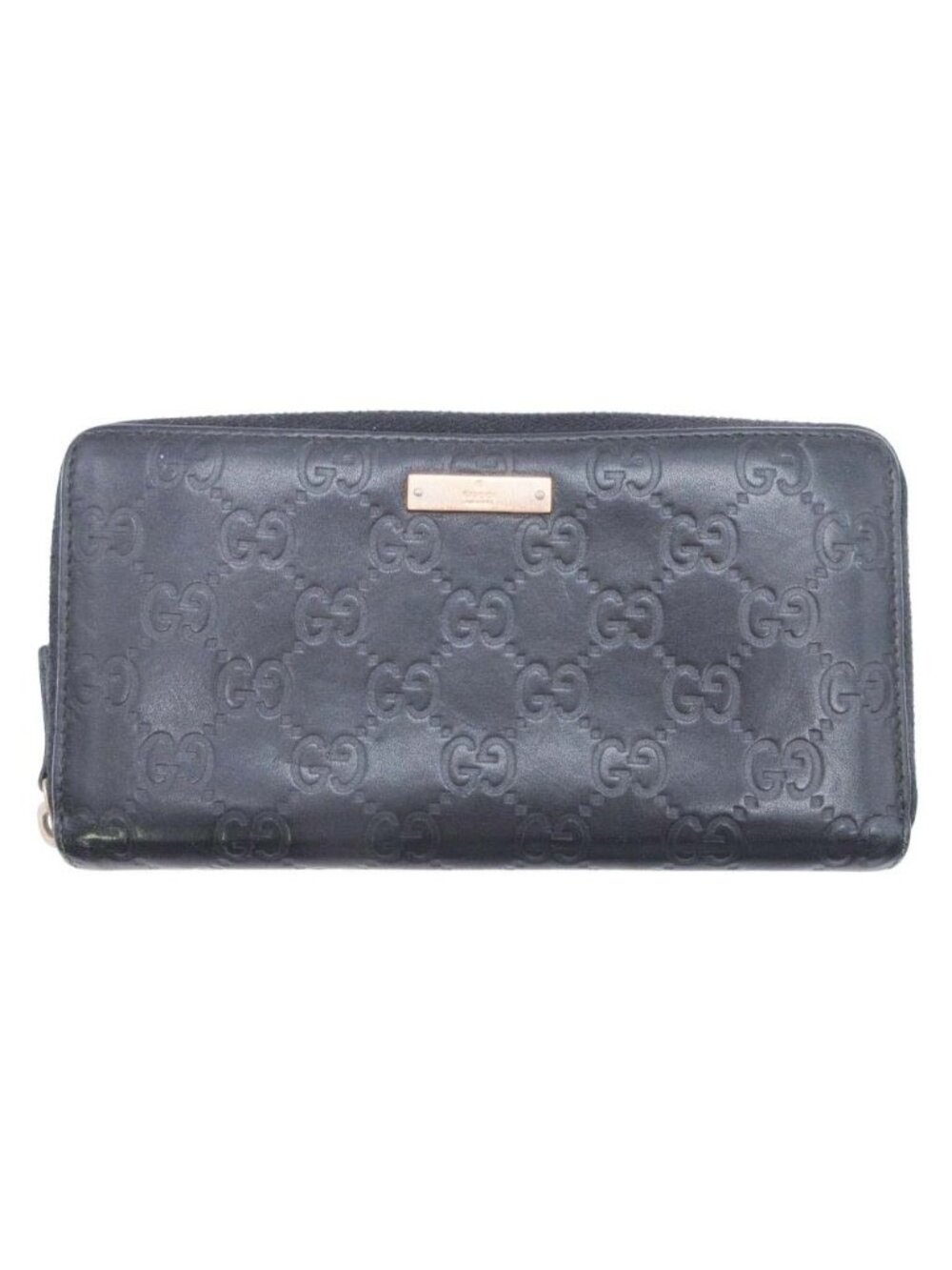 Gucci GG Guccissima Logo Plate Wallet Zip Around Black